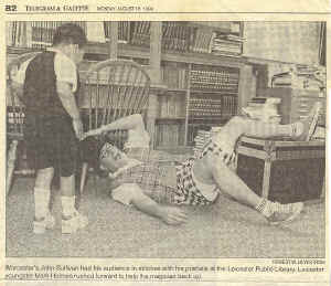 Massachusetts magician Mr. Magichead at a Leicester Massachusetts library. Reviewed in Worcester Massachusetts newspaper The Worcester (MA) Telegram and Gazette. Article states the MA magician "had his audience in stitches".