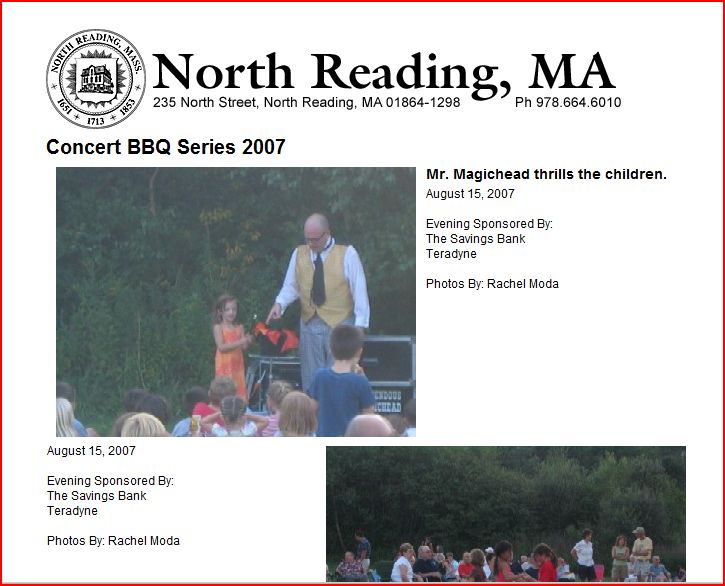 Parks and Recreation newsletter with magician Mr. Maichead